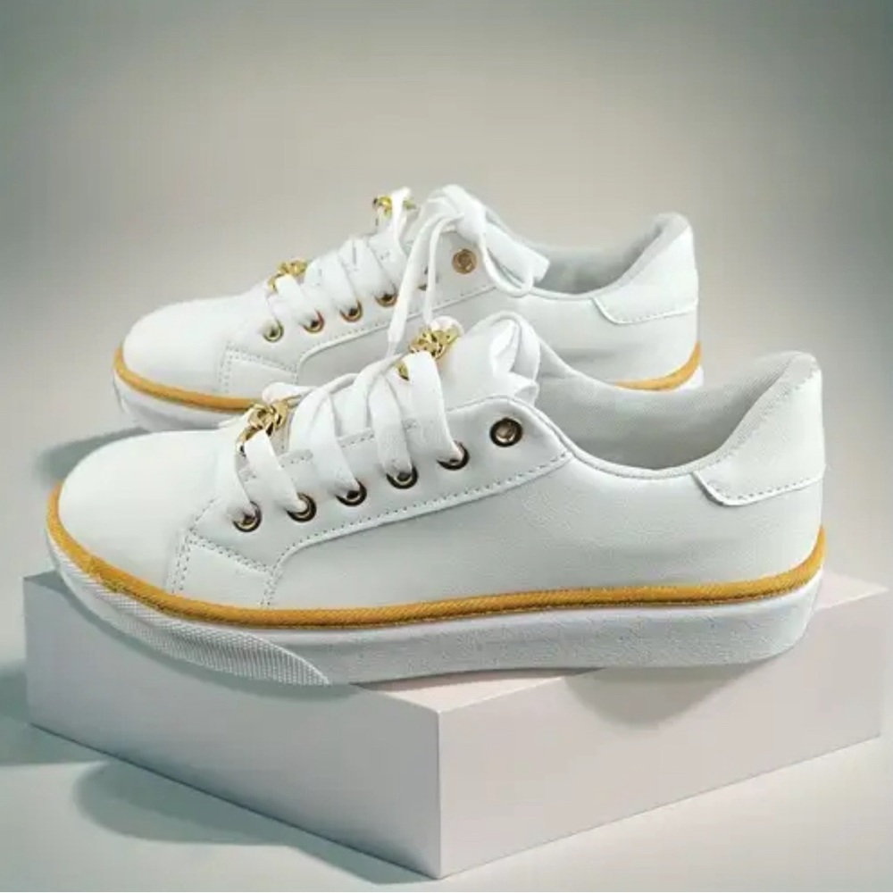 New. White and Gold Women's Sneakers